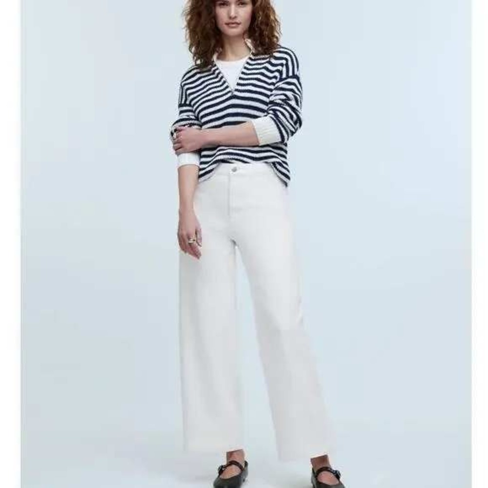 Madewell The Emmet‎ Curvy Tile White Wide Leg Jeans Welt Pocket Size 32